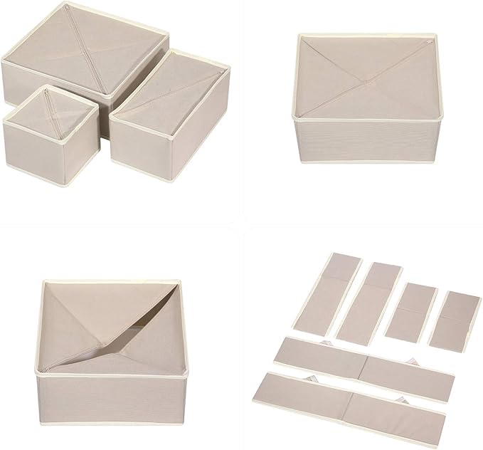 9 Pack Foldable Drawer Organizer Dividers Cloth Storage Box Closet Dresser Organizer Cube Fabric Containers Basket Bins for Underwear Bras Socks Panties Lingeries Nursery Baby Clothes Beige