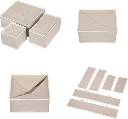 9 Pack Foldable Drawer Organizer Dividers Cloth Storage Box Closet Dresser Organizer Cube Fabric Containers Basket Bins for Underwear Bras Socks Panties Lingeries Nursery Baby Clothes Beige