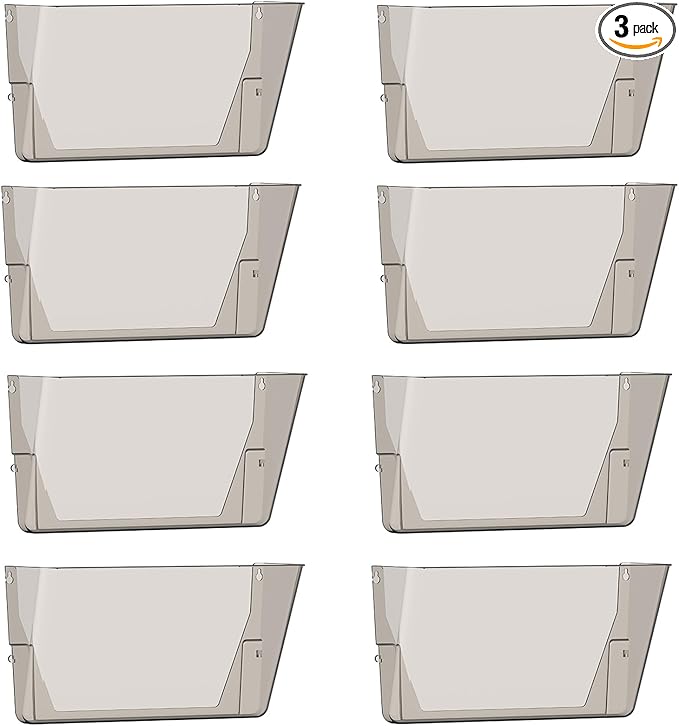Clear Acrylic Single Pocket, Plastic Hanging Wall Mount File Holder for Office Home (Gray, 8 Pack)