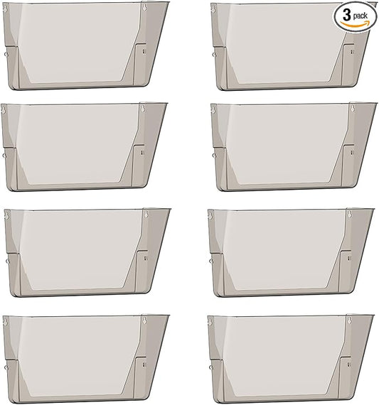 Clear Acrylic Single Pocket, Plastic Hanging Wall Mount File Holder for Office Home (Gray, 8 Pack)