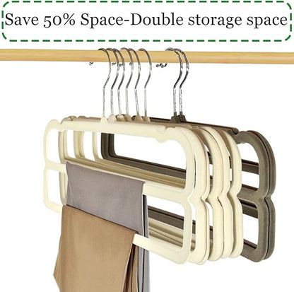 Velvet Pants Hangers 10 Pack,2 Tier Jeans Hanger,Premium Non Slip,Thin Space Saving Slim Trousers Hanger,13.77inch