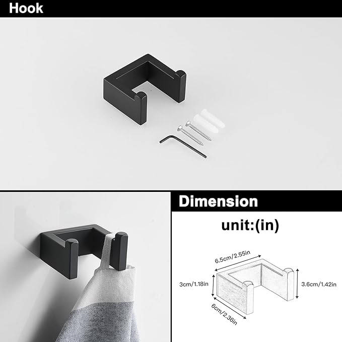 BWE 4 Pieces Bathroom Accessories Set Black Stainless Steel Bathroom Towel Bar Sets 23.6 Inches Tower Holder for Bathroom Wall Mounted
