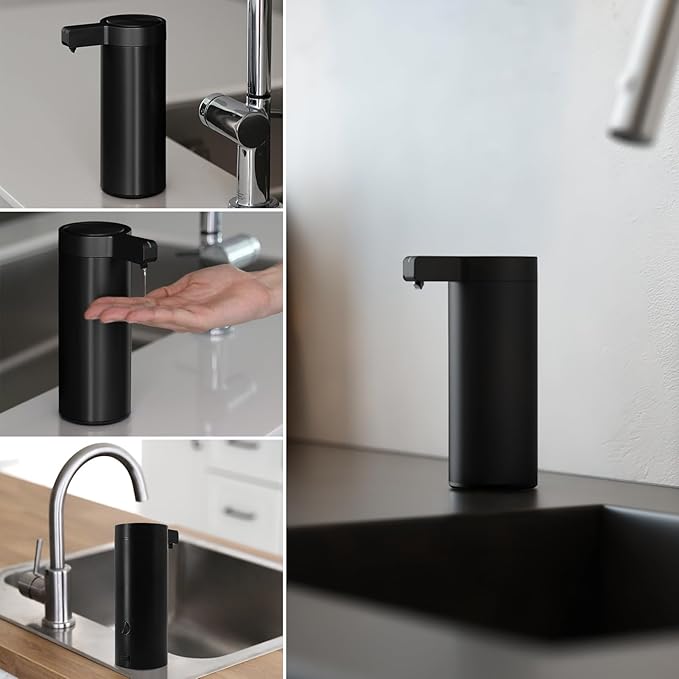 Mamiddle Automatic Soap Dispenser Stainless Steel with Sensor Infrared 9 oz. Soap Dispenser Electric IPX5 Waterproof USB-C Charging Motion Sensor for Kitchen & Bathroom (Black)