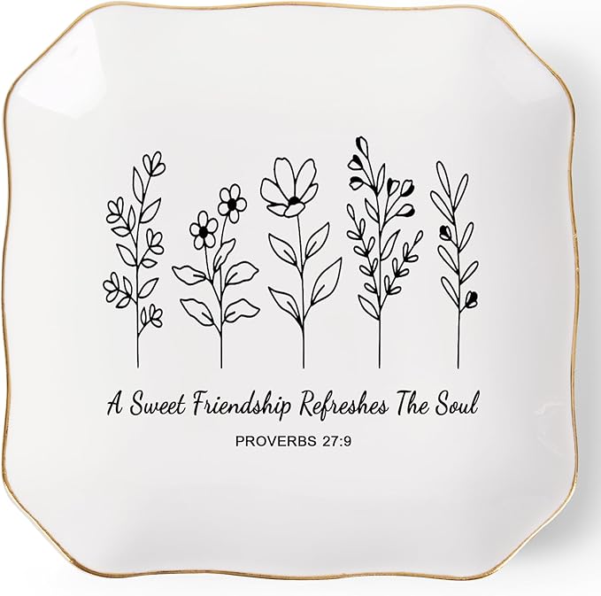Jelershy Friendship Gifts for Women Jewelry Dish Trinket Tray - A Sweet Friendship Refreshes The Soul, Christian Birthday Gifts for Women Best Friend Christmas Mothers Day Religious Gift