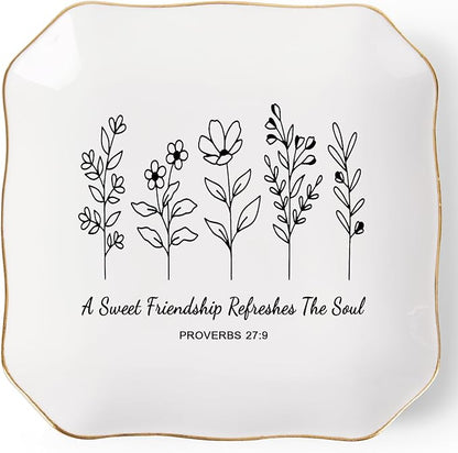 Jelershy Friendship Gifts for Women Jewelry Dish Trinket Tray - A Sweet Friendship Refreshes The Soul, Christian Birthday Gifts for Women Best Friend Christmas Mothers Day Religious Gift