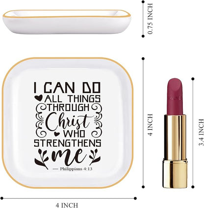 Christian Gifts for Women Birthday Bible Verse Jewelry Dish - I Can Do All Things Through Christ - Inspirational Gifts for Women Friends, Mom, Sister, Girl, Catholic Female, Religious Spiritual Gift