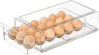 Egg Storage for Refrigerator, Stackable 18 Egg Holder for Fridge, BPA Free Refrigerator Organizer Bins, Transparent Egg Dispenser
