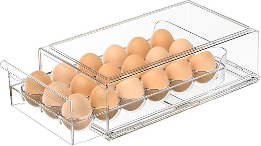 Egg Storage for Refrigerator, Stackable 18 Egg Holder for Fridge, BPA Free Refrigerator Organizer Bins, Transparent Egg Dispenser