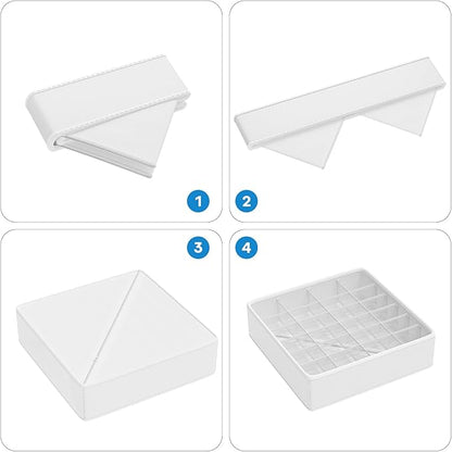 Classical Leather Sock Underwear Drawer Organizer clothes, Closet Dividers，64 Cell (16+24+24) Foldable Leather Storage Box for Panties, Ties, Accessories（3 Pack）