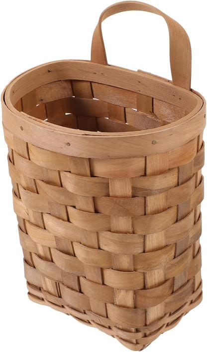 Woven Storage Baskets Natural Wood Hanging Organizer Wall Mounted Compact Kitchen Storage Basket for Utensils Cosmetics and Decor Load Bearing Carbonized Color