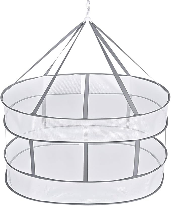 Sweater Drying Rack Mesh Foldable, Lay Flat Clothes Dryer Rack, Large Hanging Dry Rack for Clothes, Folding Clothing Drying Hanger, Portable for Laundry Indoor Outdoor (2-Tier)