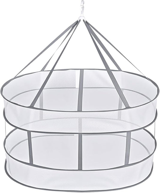 Sweater Drying Rack Mesh Foldable, Lay Flat Clothes Dryer Rack, Large Hanging Dry Rack for Clothes, Folding Clothing Drying Hanger, Portable for Laundry Indoor Outdoor (2-Tier)