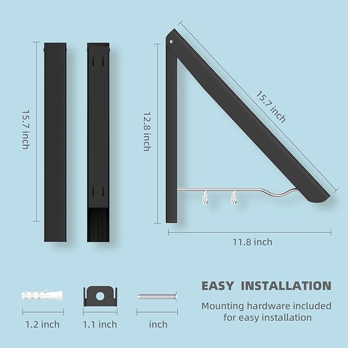 BAKON 2 Pack Clothes Drying Rack Foldable Collapsible, Folding Laundry Rack Wall Mounted Retractable Clothes Hanger for Laundry Room, Indoor & Outdoor Use, Easy Installation, Aluminum (Black)
