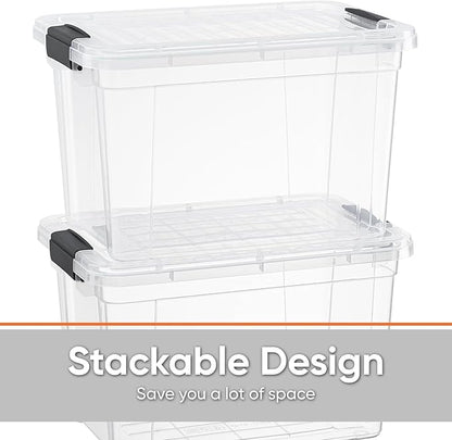 Superio Clear Storage Boxes with Lids, 4.75 Quart Plastic Container Bins for Organizing, Stackable Crates, BPA Free, Non Toxic, Odor Free, Organizers for Home, Office and Dorm, 6 Pack