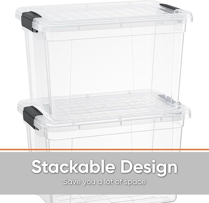 Superio Clear Storage Boxes with Lids, 4.75 Quart Plastic Container Bins for Organizing, Stackable Crates, BPA Free, Non Toxic, Odor Free, Organizers for Home, Office and Dorm, 8 Pack