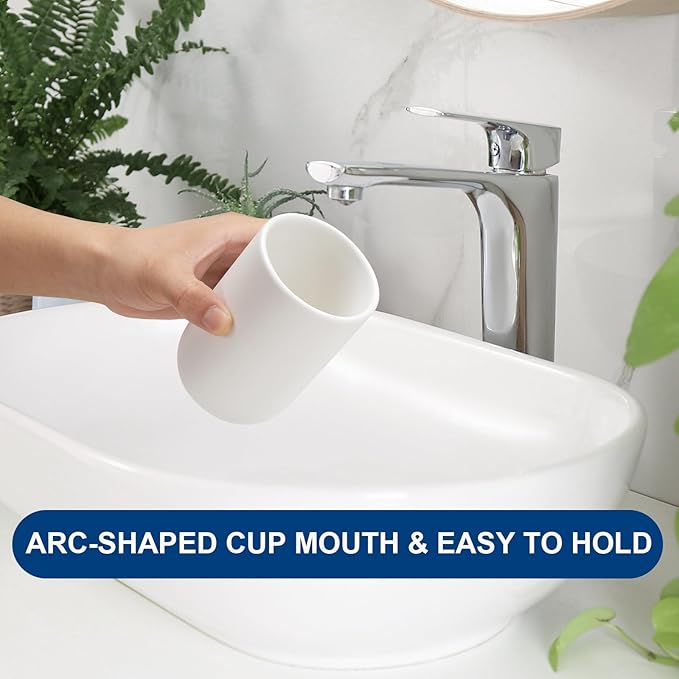 UHEY HOME Bathroom Tumbler Cup Ceramic 2Pcs 12.6oz Reusable Toothbrush Cup 375ml,Toothbrush Holder for Your Bathroom (White)