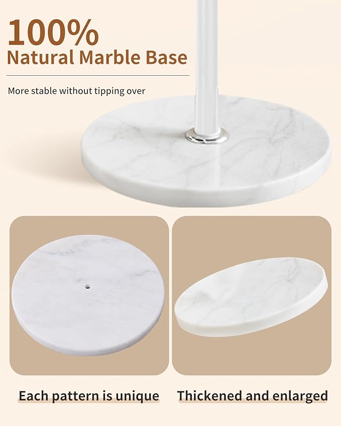Metal Coat Rack with Natural Marble Base,Coat Rack Stand with 10 Hooks & Umbrella Holder,Modern Freestanging Coat Racks,White Standing Coat Jacket Hanger Tree Stand for Corner Entryway