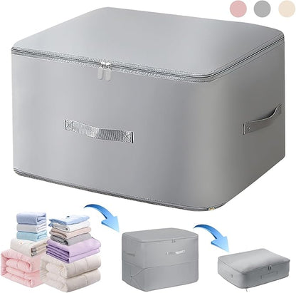 Ultra Space Saving Self Compression Organizer, Heavy Duty Moving Bags, Storage Tote for Space Saving, Self Compression Moving Large Capacity Organizer Bag for Comforters (Grey, XL (54 * 42 * 60CM))