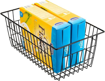 SANNO Freezer Baskets Wire Storage Baskets Closet Baskets Bin Farmhouse Organizer Storage Bins Large Organizer Bins for Home, Office, Bathroom, Pantry Organization Storage -Black Set of 3, 15.7"