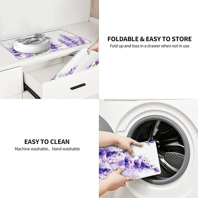 Absorbent Dish Drying Mat For Kitchen Counter, Lavender Microfiber Dish Drying Pad, Kitchen Gadgets For Easy Clean Multi-Use