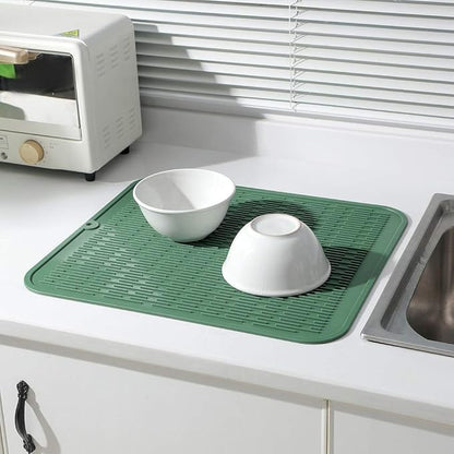 Silicone Dish Drying Mat for Multiple Usage,Easy clean,Eco-friendly,Heat-resistant Silicone Mat for Kitchen Counter or Sink,Refrigerator or Drawer Liner Green XL 18 inches x 16 inches