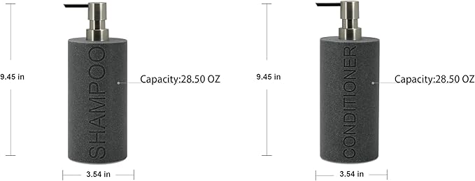 Indecor Home Resin 2 Pack Shampoo, Conditioner or Body Wash Dispenser Set, Luxurious Refillable Pump Bottles with Matte Pump Top and Embossed Text, Durable Design for Bathroom and Shower
