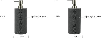 Indecor Home Resin 2 Pack Shampoo, Conditioner or Body Wash Dispenser Set, Luxurious Refillable Pump Bottles with Matte Pump Top and Embossed Text, Durable Design for Bathroom and Shower