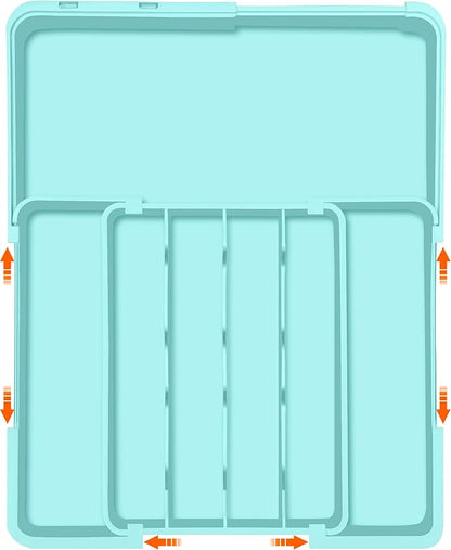 Silverware Organizer - Expandable Silverware Drawer Organizer Adjustable Drawer Organizer, Silverware Tray for Drawer15.2"x 19" Cutlery Drawer Organizer, Kitchen Organizers Storage, Turquoise
