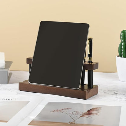 Wooden Pen Holder for Desk, Pencil Holder Wood Fountain Pens Display Stand with 9 Slots and Cell Phone Holder, Pen Organizer for Office, Home