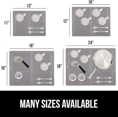 GORILLA GRIP 100% BPA-Free Patented Silicone Dish Drying Mat for Kitchen Counter, 18x16 Inch, Water Catching Ribbed Design, Easy Clean Waterproof Sink Liner, Heat Resistant, Fits Under Rack, Gray