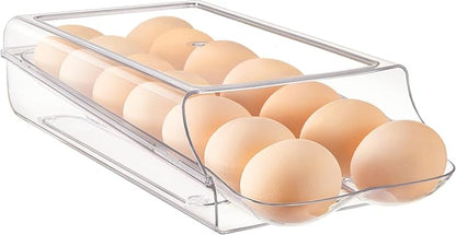 Vtopmart Clear Plastic Egg Holder for Fridge, Automatic Rolling Egg Container for Refrigerator, Stackable 14-Count Eggs Organizer with Removable Inner Tray, Fridge Organizers and Storage, 1Pack