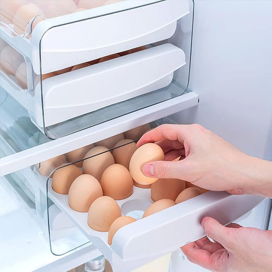 TEFU Upgrade 40 Grid Egg Storage Double-Layer Drawer Type Egg Box for Fridge Transparent Egg Container Shelf Saving Kitchen Egg Storage Box,Durable Sturdy Compact and Space-Saving Egg Storage Box