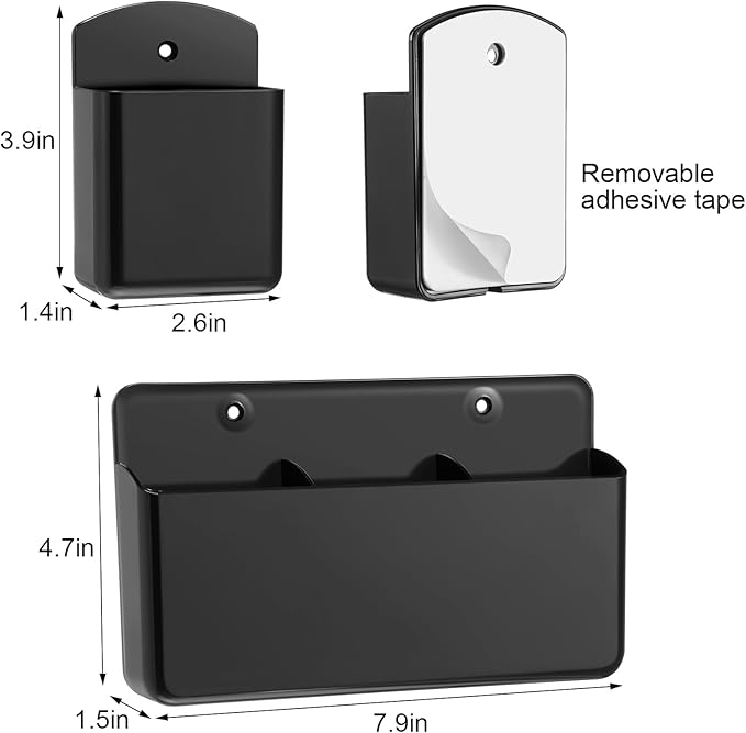 12 Pcs Remote Control Holders Wall Mount Self Adhesive Controller Holder Universal Wall TV Remote Phone Pen Holder Storage Accessories for Home Office School (Black)