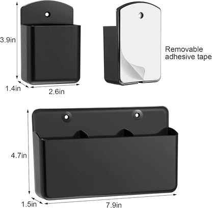 12 Pcs Remote Control Holders Wall Mount Self Adhesive Controller Holder Universal Wall TV Remote Phone Pen Holder Storage Accessories for Home Office School (Black)