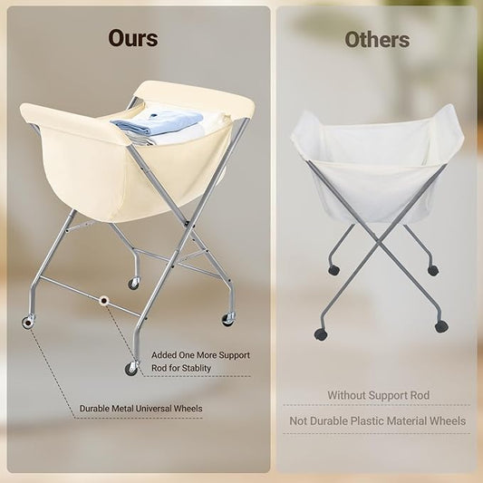ELYKEN Laundry Cart with Wheels, 33”H Easy Rolling Laundry Hamper with Removable Liner Bag, Sturdy Metal Frame Clothes Basket with 4 Casters and 2 Brakes