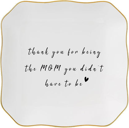 Jelershy Bonus Mom Stepmom Gifts Ring Dish Trinket Jewelry Tray, Birthday Christmas Valentines Mother's Day Gift - Thank You for Being the Mom You Didn't Have to Be