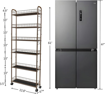 6in 6-Tier Slim Storage Cart with Wheels, Narrow Rolling Shelf,Sturdy Slim Storage Ideal for Kitchen, Bathroom, and Laundry Room (Champagne Gold)