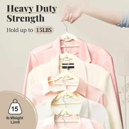 UEAKPIC Velvet Hangers 50 Pack, S-Shaped and Stackable Non Slip with 360°Swivel Hook, Ultra Thin and Space Saving Flocked, for Suits, Shirts, Coats, 15Lbs Capacity Heavy Duty, Ivory