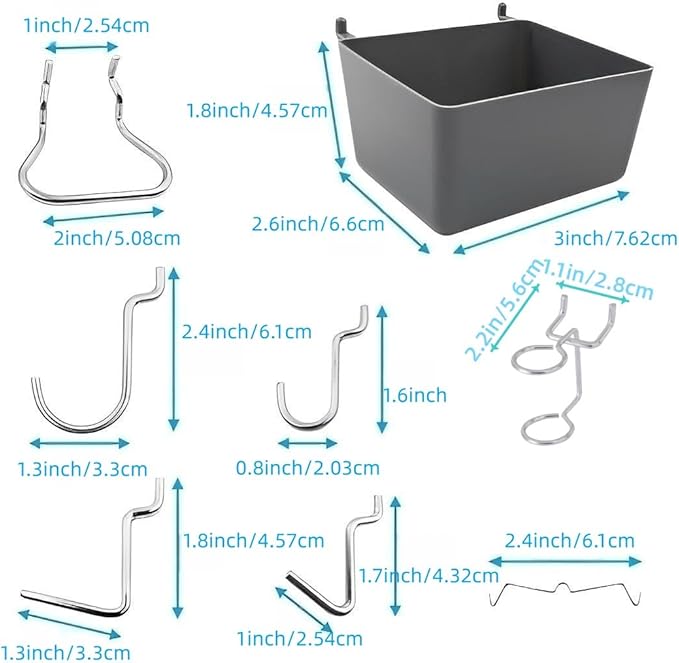 165pcs Metal Hanging Organizer Set, Waterproof Hooks and Storage Boxes for 1-inch Gutter Spacing, Tool Hanging Kit with Hammer, Brush, Drill, Screw for Garage, Warehouse, Garden Use