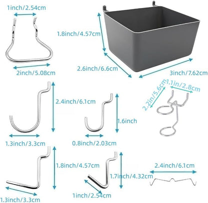 165pcs Metal Hanging Organizer Set, Waterproof Hooks and Storage Boxes for 1-inch Gutter Spacing, Tool Hanging Kit with Hammer, Brush, Drill, Screw for Garage, Warehouse, Garden Use