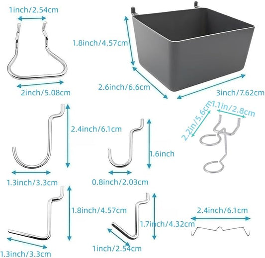 165pcs Metal Hanging Organizer Set, Waterproof Hooks and Storage Boxes for 1-inch Gutter Spacing, Tool Hanging Kit with Hammer, Brush, Drill, Screw for Garage, Warehouse, Garden Use