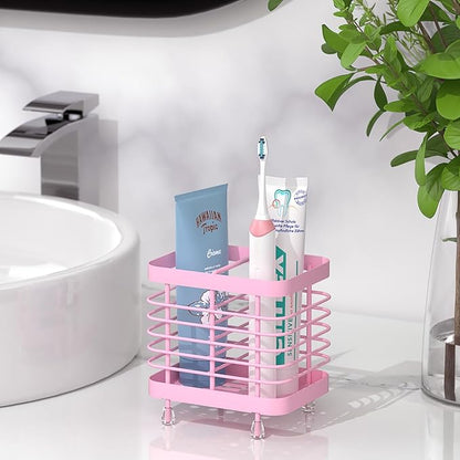 Luxspire Toothbrush Holders for Bathroom, Stainless Steel Electric Toothbrush Holder Wall Mounted, Shower Toothbrush Toothpaste Holder, Bathroom Organizer Essentials, 2 Slots, Pink