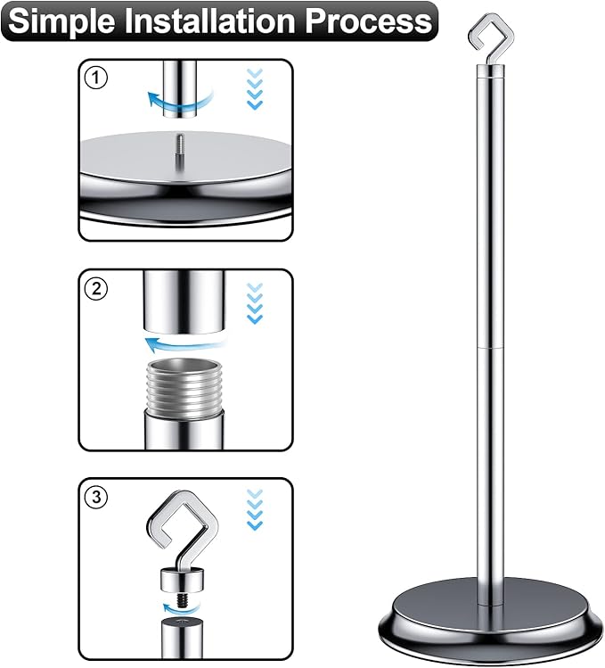 Toilet Paper Holder for Bathroom, Metal Free Standing Toilet Paper Storage with Rustproof, Tissue Paper Roll Stand for Bathroom Accessories (Poilshed Chrome)