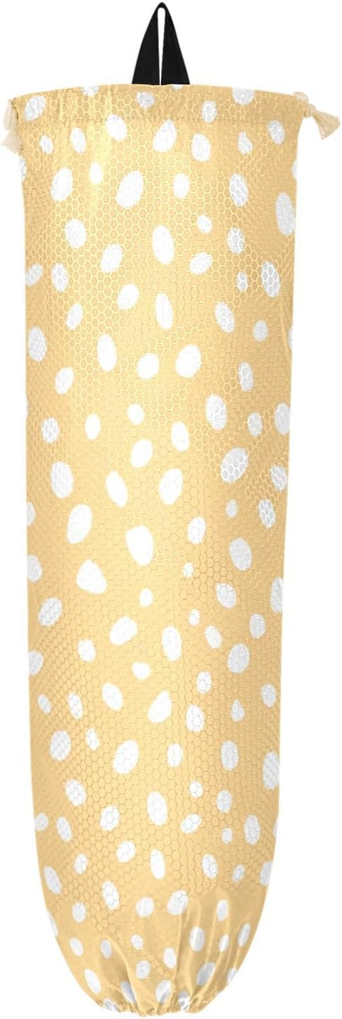2 PCS Plastic Bag Holder Wall Mount Grocery Bag Holder Shopping Bag Trash Bag Storage Organizer Dispenser for Kitchen Closet 22 x 9 Inch White Dots Yellow