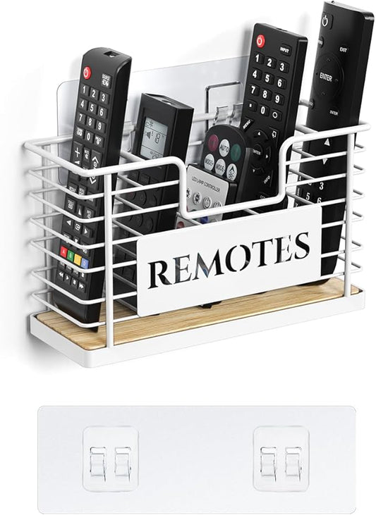 Remote Control Holder, 5-Slot TV Remote Holder Wall Mount, Universal Remote Caddy Large Size Design for Wall Table Living Room Bedroom, Easy Installation, White