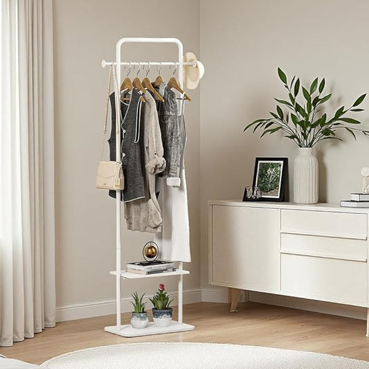 Clothing Rack, White Metal Freestanding Coat Rack, Modern Coat Rack Stand with Marble Base, Small Garment Rack for Boutiques, Entryway (White, 19.7")