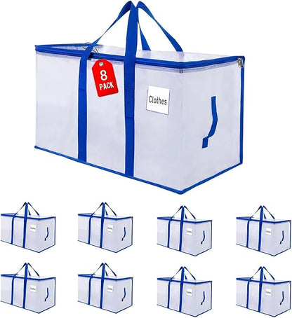 ZFWDSY 105L Moving Bags 8Pack Storage Bag Large Moving Boxes with Lids, Zippers Handles for Moving Totes Bins, College Dorm, Traveling, Camping, Christmas