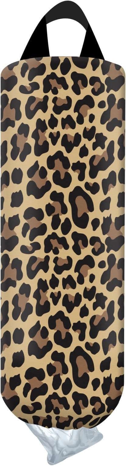 Plastic Bag Holder, Wall Mount Grocery Bag Organizer, Funny Hanging Trash Bag Storage Dispenser for Home Kitchen Luxuious Leopard
