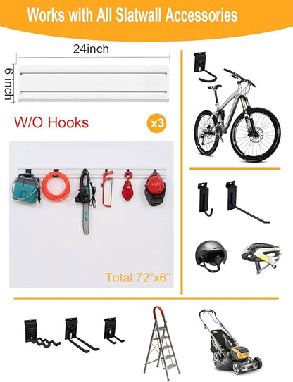Slat Wall Paneling Garage Tool Organizer Wall Mount Yard Tool Organizer for Garage, Bike Storage Rack Garage Organizers and Storage