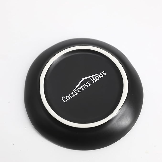 COLLECTIVE HOME - Ceramic Jewelry Tray, Decorative Trinket Dish for Rings Earrings Necklaces Bracelet Watch Keys, Birthday Mother's Day Christmas Gift for Women, 4.75", Black Surface (h)
